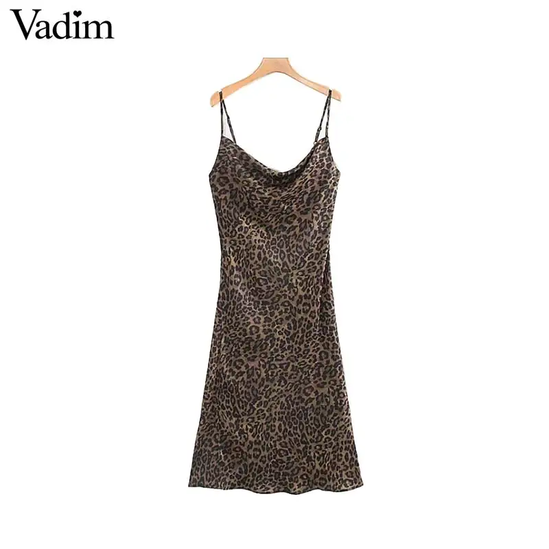 Vadim женское сексуальное леопардовое платье миди с v-образным вырезом, без рукавов, с открытой спиной, с регулируемыми бретельками, с животным принтом, платья дикого стиля QC967