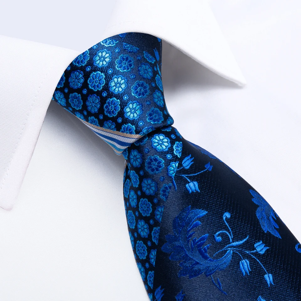 DiBanGu Set Cravatta Uomo In Seta Con Motivo Floreale - Completo Di Fazzoletto E Gemelli