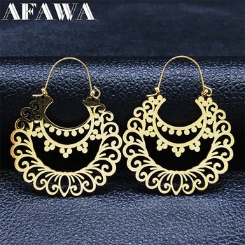 여성을 위한 스테인레스 스틸 특정 귀걸이 골드 컬러 빅 플라워 서클 귀걸이, Boho Jewery aretes de mujer modernos 2023