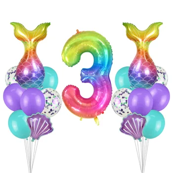 

17Pcs/Set Mermaid Tail Shell Balloon 40inch Rainbow Number Foil Balloons Kids Birthday Party Decor Baby Shower Girls Favor Toys
