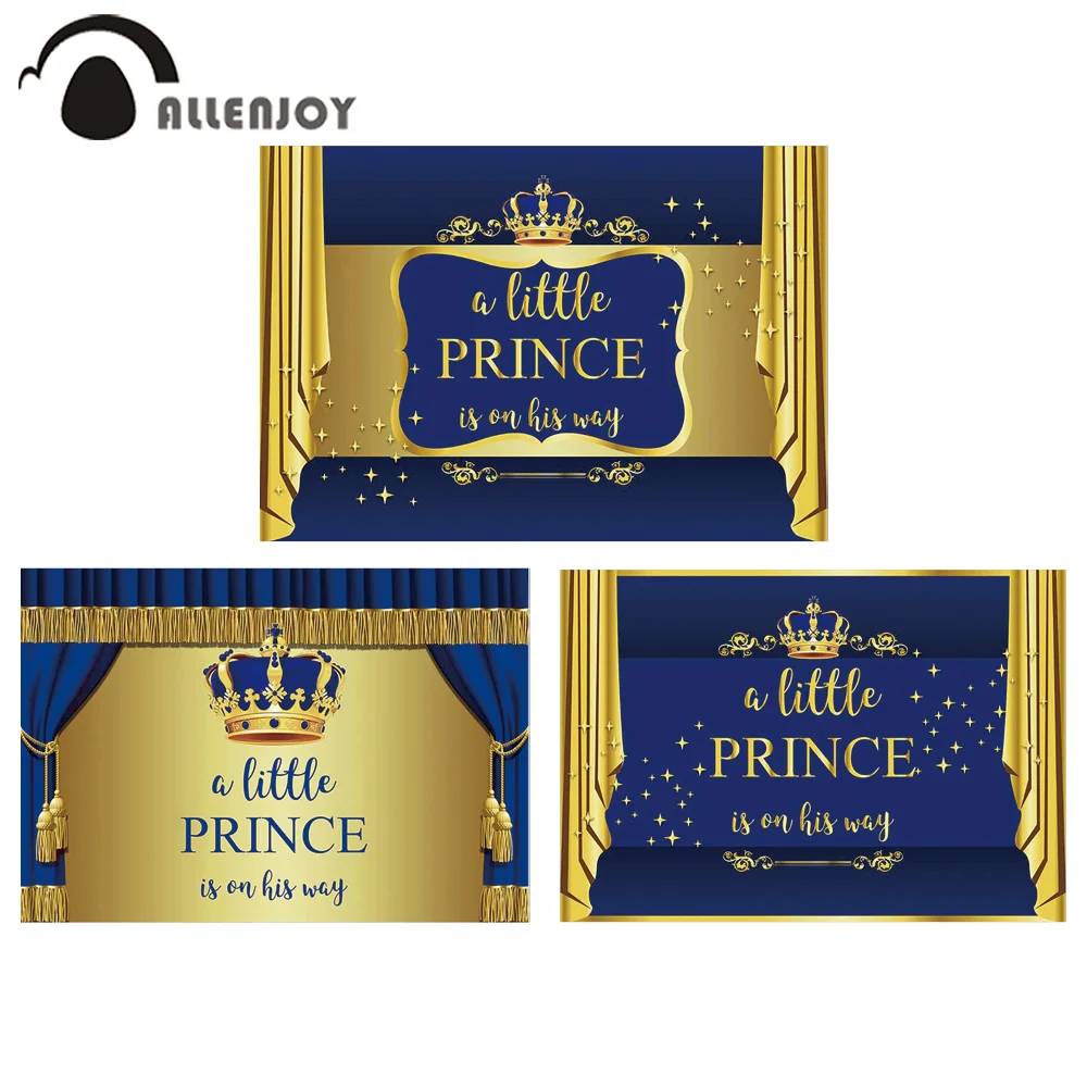 Allenjoy Newborn Photozone Crown A Little Prince is on His Way Yellow Curtains Baby Shower Party Banner Boy Activity Background | Дом и сад