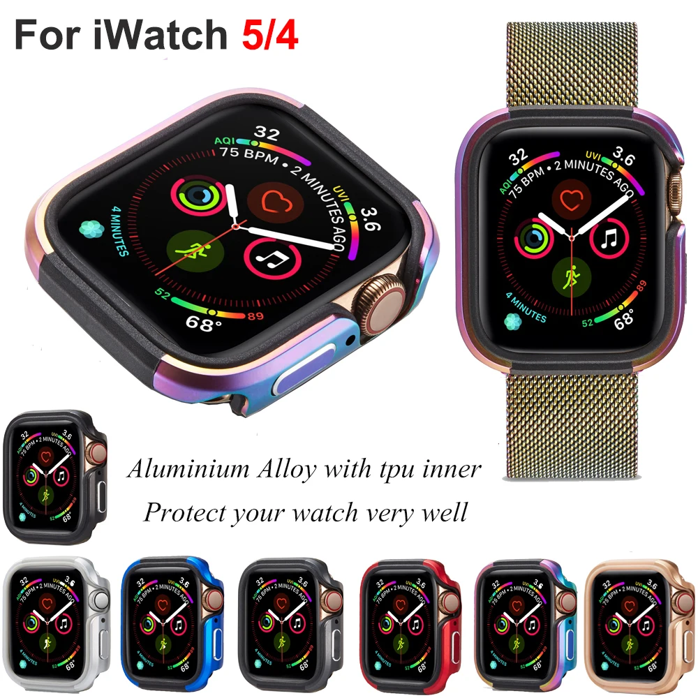 

For Apple Watch Series 5/4 44MM 40MM Aluminium Bumper Cover for iWatch Metal Frame Protective Case with Silicone/Rubber Inside