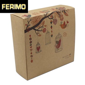 

30Pcs/Lot Brown Flower Birds Printed Kraft Paper Packing Box Party Favors Candy Gifts Craft Cardboard Boxes Jewelry Storage Box