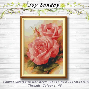 

Pink rose flower decor painting dmc 14CT 11CT counted cross stitch kits embroidery set Needlework Set chinese cross stitch
