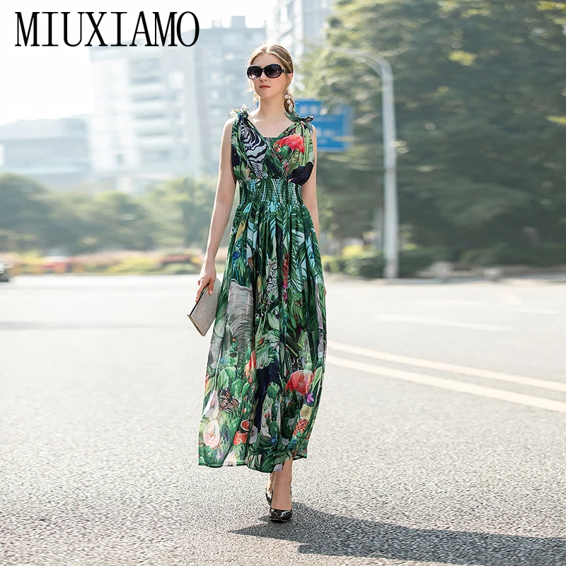 MIUXIMAO, высокое качество,, подиум, дизайнерское, весеннее платье, с принтом слона, элегантное, повседневное, Пляжное платье, длинное платье для женщин, vestidos