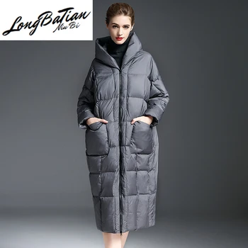 Pato blanco 20% abajo Mujer con capucha abrigo largo de invierno mujeres caliente Puffer chaqueta abrigos Campera Pluma Mujer 2020 9007