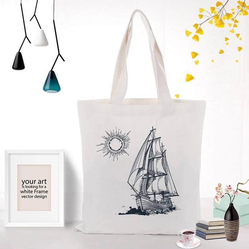 Сумка-тоут черная иллюстрация хозяйственная сумка текст канва для DIY Сумочка ежедневного использования пользовательский принт Логотип эко многоразовая утилизация