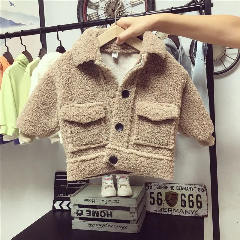 Children's lamb wool coat new children's autumn and winter fashion baby boy sweater thickened