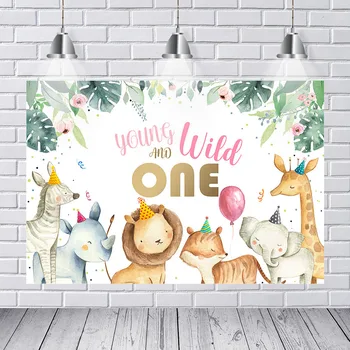 

Wild One Backdrop Jungle Safari Animals Birthday Photography Background Vinyl Kids First Birthday Party Backdrops