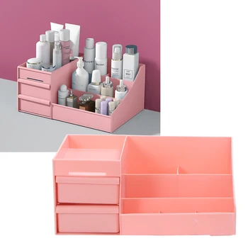 

1Pc Desktop Organizer Storage Case Make-up Organizer with 2 Drawer for Bedroom Vanity Table Dormitory