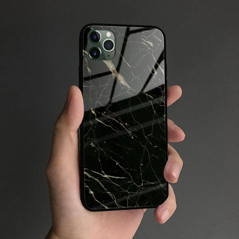 TGLASS 19 Натуральный керамический гранит мрамор coque закаленное стекло Мягкий силиконовый чехол для телефона оболочка для iPhone 6 6s 7 8 Plus X XR XS 11 Pro MAX - Цвет: TGLASS 19