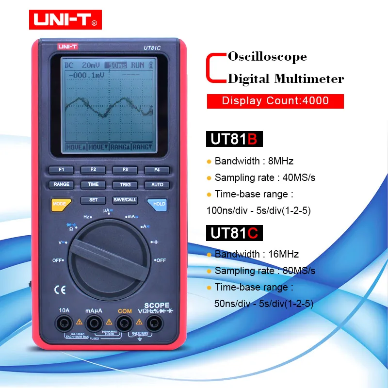 UNI T UT81B/C Ручные Цифровые осциллографы мультиметры 8MHz/16MHz 4000 отсчетов область