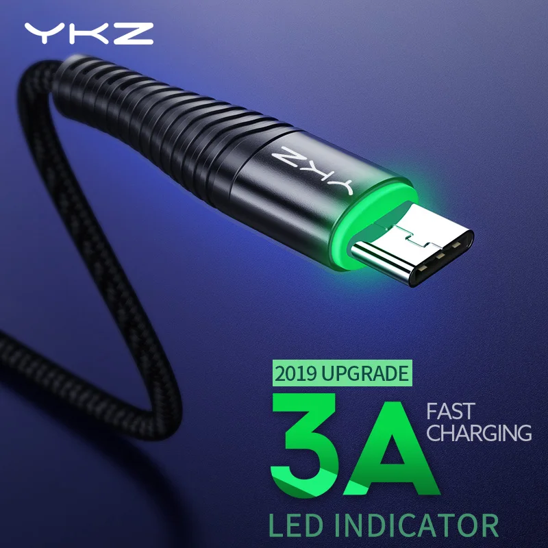 

YKZ LED 3A USB Type C Cable Fast Charging Wire for Samsung Galaxy S8 S9 Plus Xiaomi K20 Pro Mobile Phone USB C charger cable