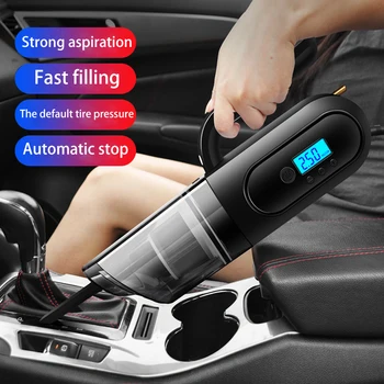 

4 in 1 Car Vacuum Cleaner with Digital Gauge Tire Inflator Pump LED Vacuum Cleaner For Home Car Auto Handheld Vacuum Cleaner