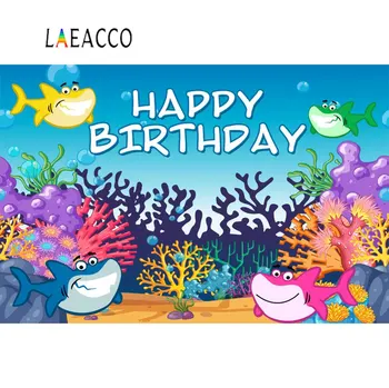 

Laeacco Happy Baby Birthday Party Cartoon Fish Coral Shell Customized Poster Portrait Photo Background Photography Backdrops