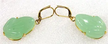 

Natural Light Green Jade Frog Pendant Yellow Gold Plated Hook Earrings