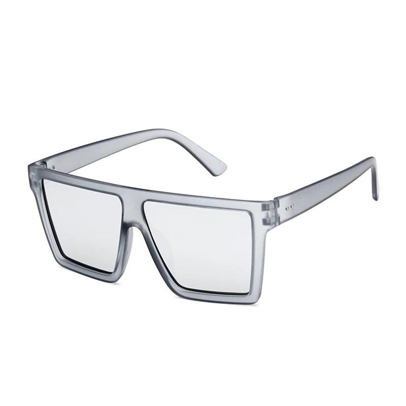 Солнцезащитные очки с плоским верхом для мужчин и женщин, брендовые дизайнерские негабаритные квадратные модные цельные солнцезащитные очки с линзами для женщин, мужские солнцезащитные очки с зеркальным покрытием - Цвет линз: GREY SILVER