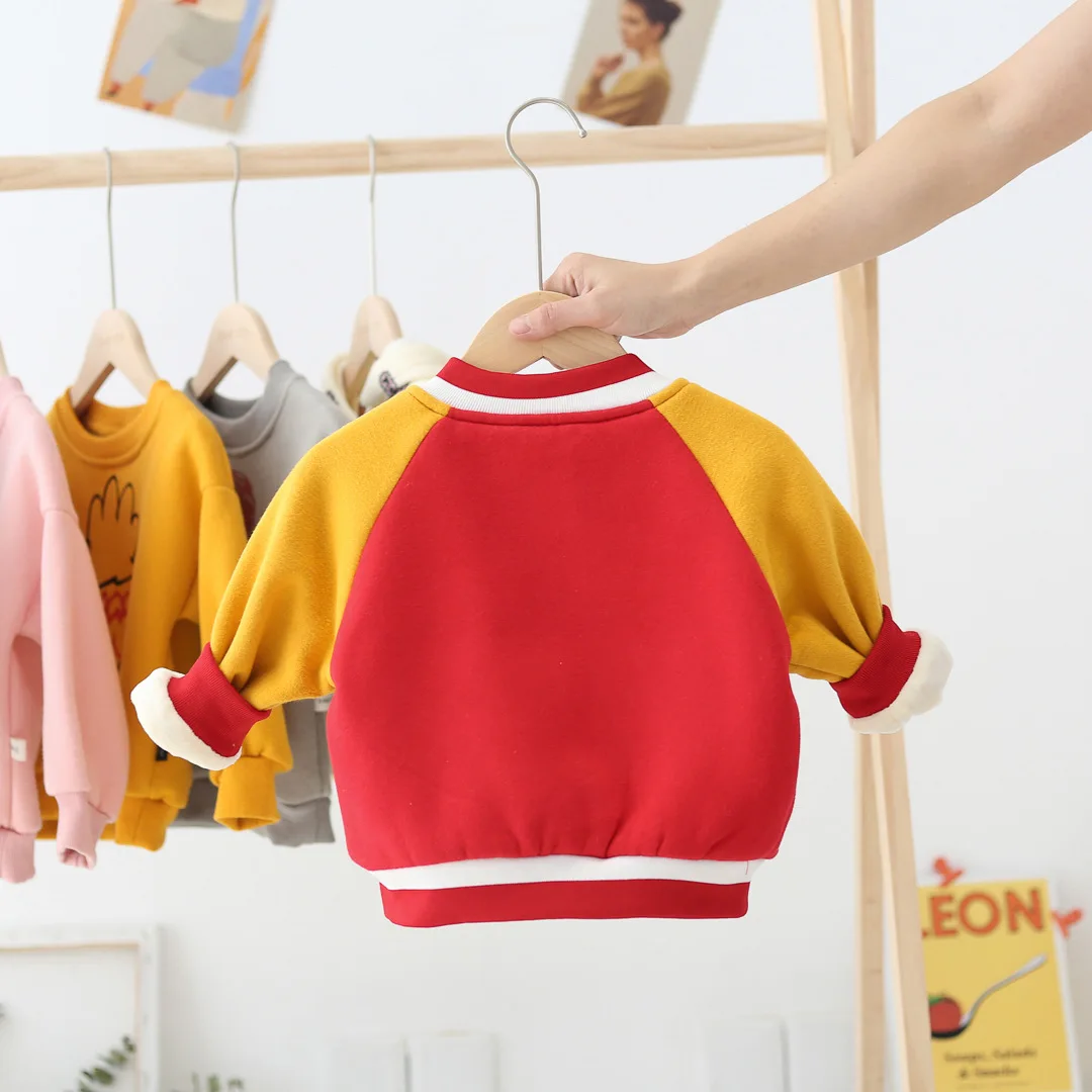 WLG boys girls winter jackets kids patchwork velvet thick red coats baby warm casual outerwear children