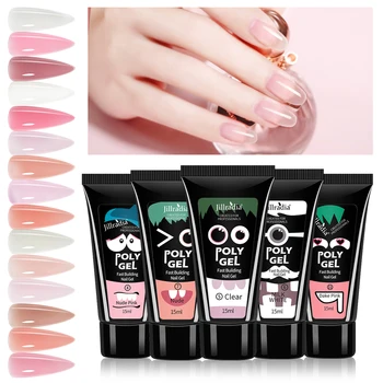 

ROHWXY 15ML Semipermanent Poly Polish Gel Design UV Poly UV Gel For Manicure 15 Colors Gel Polish Quick Building Nail Extension