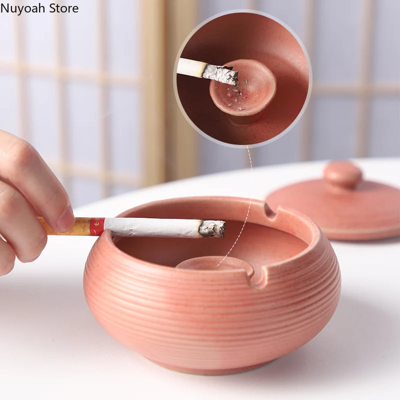 Creative Ceramic Ashtray Living Room Anti Fly Ash Storage Box with Lid Home Retro Ashtray Ornaments