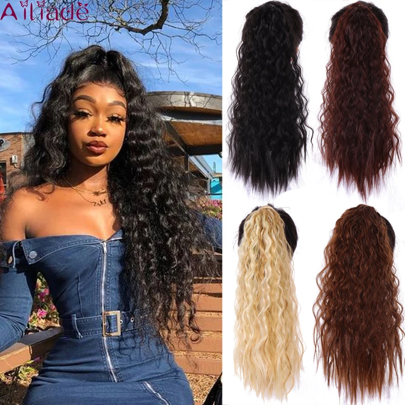

AILIADE Synthetic curly Ponytail Wrap Around Magic Paste Clip-in Pony Tail Natural Hair Extension Heat Resistant Hair Pieces