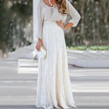 

Party Bohemian Women Floral Lace Layered High Waist Solid Color Gypsy Maxi Skirt Casual Pleated Maxi Skirt Streetwear