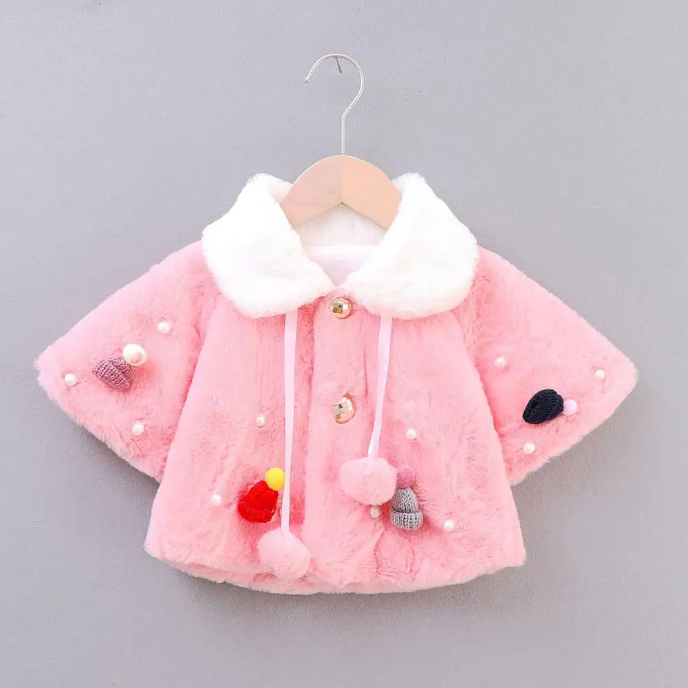 Зимнее теплое пальто с мехом для маленьких девочек Милая Детская куртка-накидка с капюшоном детская одежда, одежда для девочек, свадебное пальто для малышей - Цвет: 1