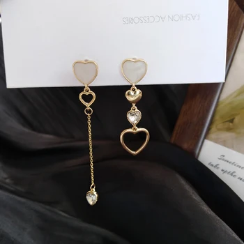 

Fashion Simple Heart Asymmetric Stud Earrings Long Geometry Crystal Epoxy Resin Tassel Earrings for Women Jewelry