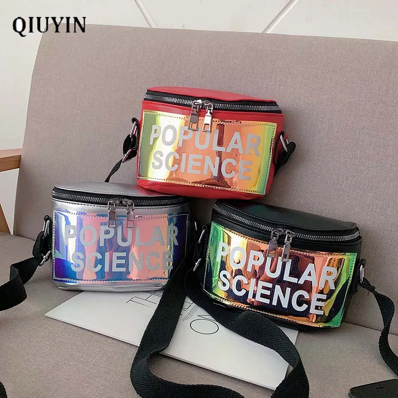 

Qiuyin Spliced Supreme Pouch Cute Luxury Holographic Fanny Pack Leather Women's Waist Bag Crossbody Korean Zip Pouch Reflective