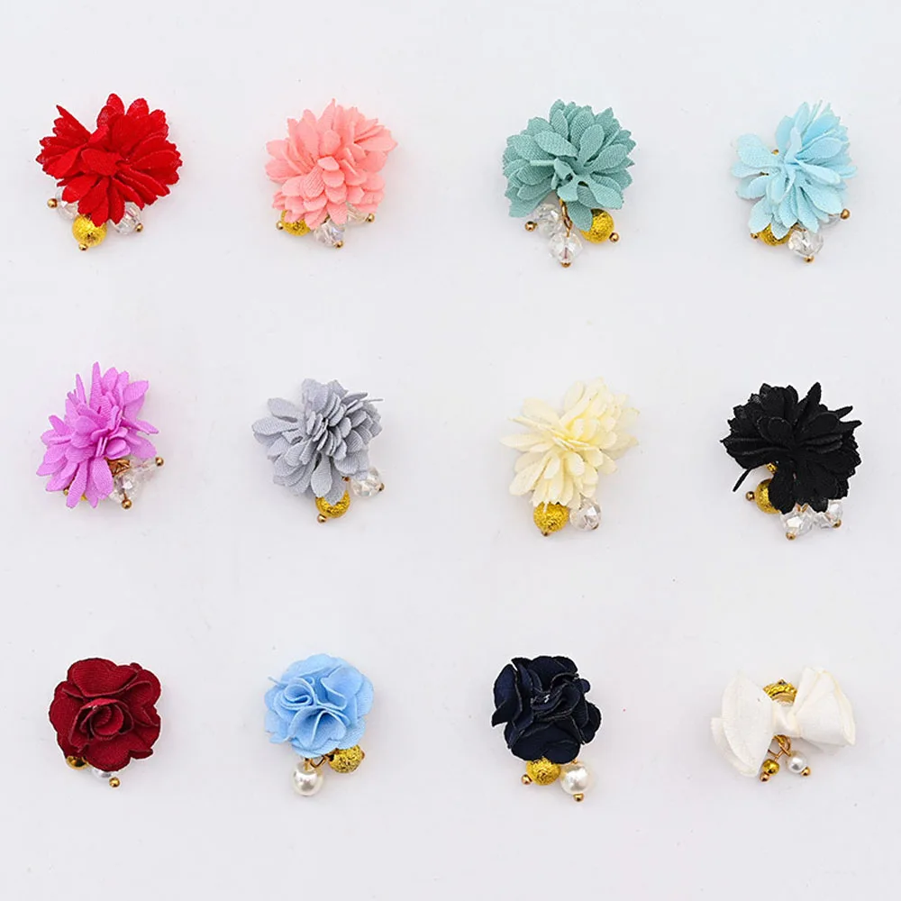 

10pcs/Lot (Random) Fabric Bowknot Flower Tie 3D Nail Art Decorations Detachable Magnet With Pearl Pendant Jewelry Accessory Ta52