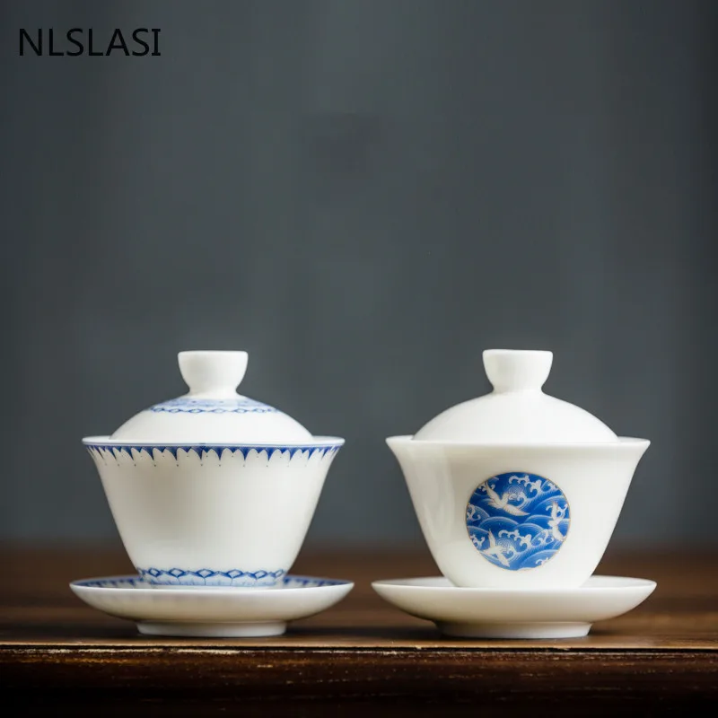 Suet Jade Handmade Tea Ceremony Supplies Gaiwan Ceramics Tureen Travel Portable Teaware Household with Cover Teacup | Дом и сад