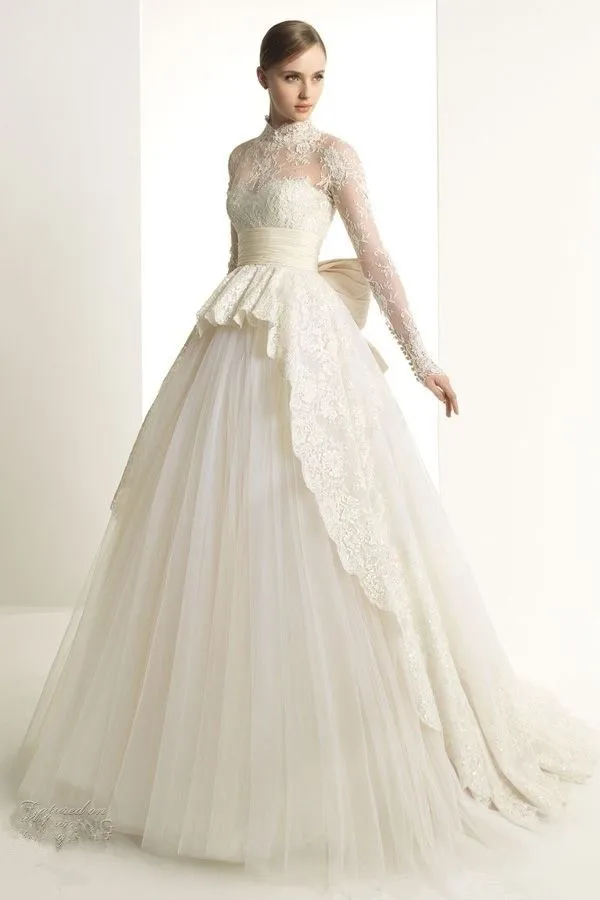 Long Sleeves High neck Collar bridal Gown robe de mariee Luxury Vestido de noiva Muslim lace 2018 mother of the bride dresses Long Sleeves High neck Collar bridal Gown robe de mariee Luxury Vestido de noiva Muslim lace 2018 mother of the bride dresses