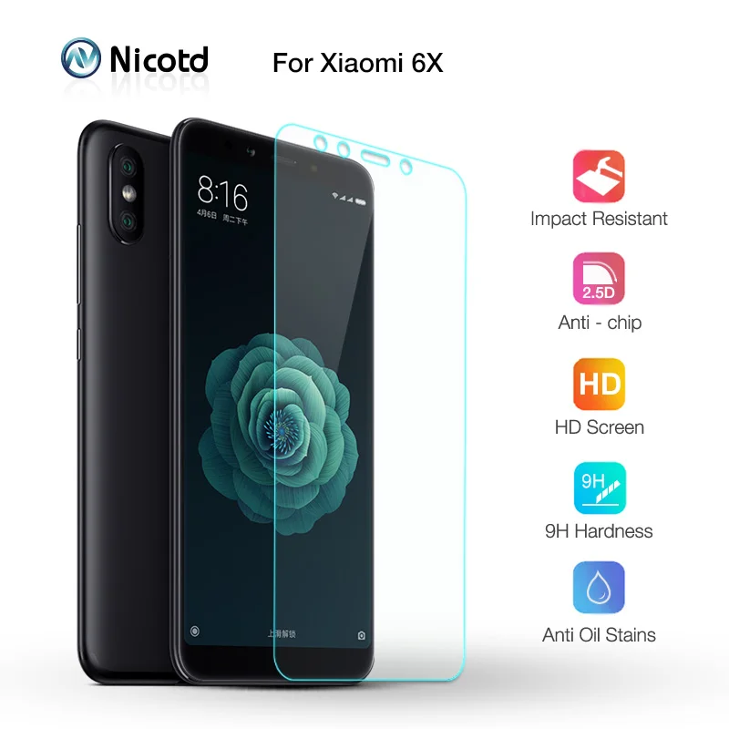 Никотд 9h закаленное стекло для Xiaomi mi 6X 2.5D Защитное экрана Xiao A2 HD защитное пленка |