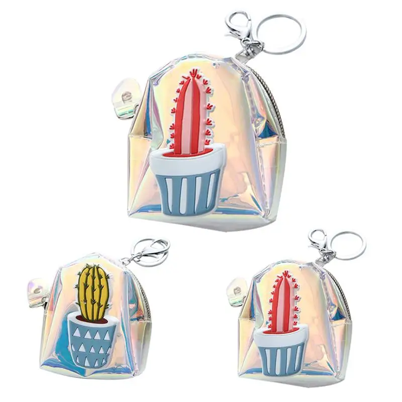 Cartoon Cactus Coin Purse Women Small Wallet Female Change Purses Mini Children's Pocket Wallets Key Card Holder PVC Hand bags | Багаж и