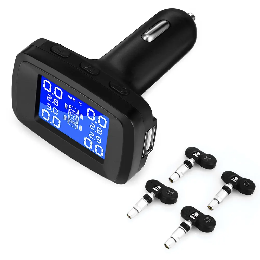 Система контроля давления в шинах TPMS прикуриватель контроль давления в шинах 4 шт. датчик для автомобилей ЖК-дисплей цветной экран - Тип: Built-in sensor