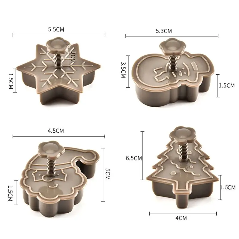 4pcs/set 3D Snowman Tree Santa Claus Biscuit Mold Plunger Biscuit Cutter Christmas Baking Sugarcraft Decorating Mould 634E