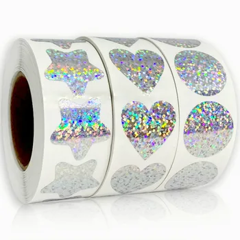 

coloful Laser Heart stickers 1inch scrapbooking for seal adhesive label roll cute sticker for package stationery sticker 500pcs