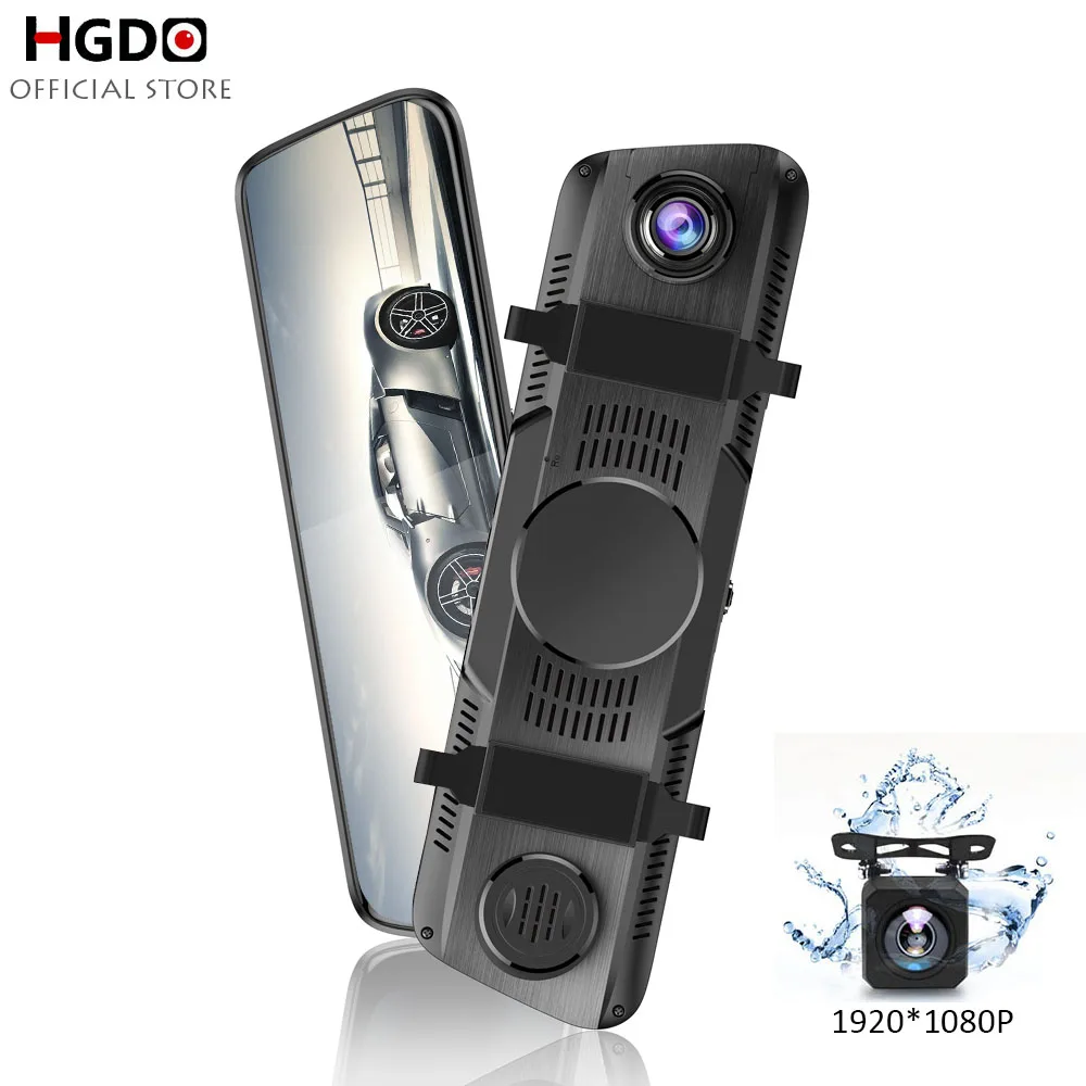 HGDO1" поток зеркало заднего вида камера Автомобильный видеорегистратор Full HD Даш камера Сенсорный экран 1080P dvrs двойной объектив видео рекордер Автомагнитола