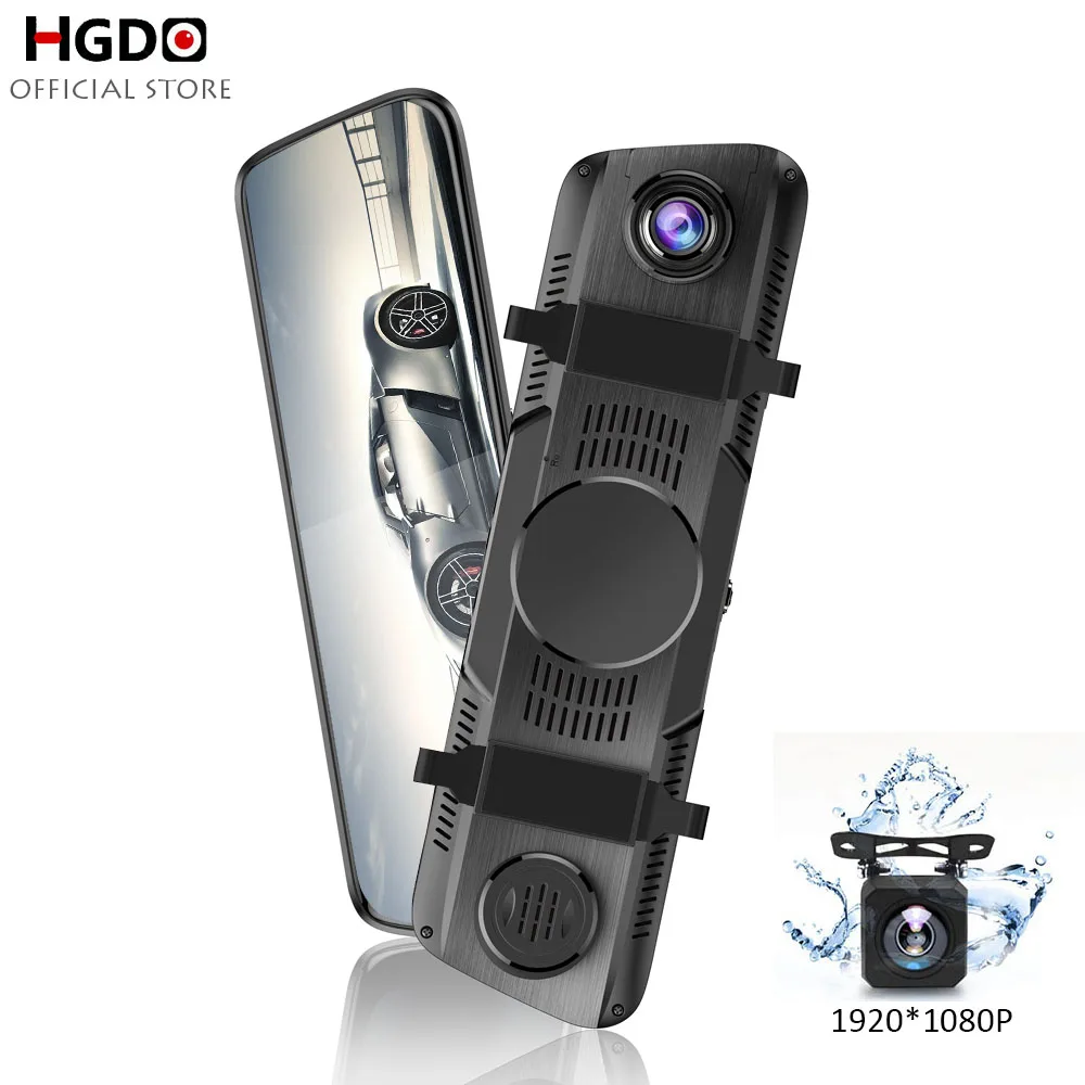 

HGDO10" Stream Rearview Mirror Camera Car DVR Full HD Dash cam Touch screen 1080P dvrs Dual Lens Video Recorder Autoregister