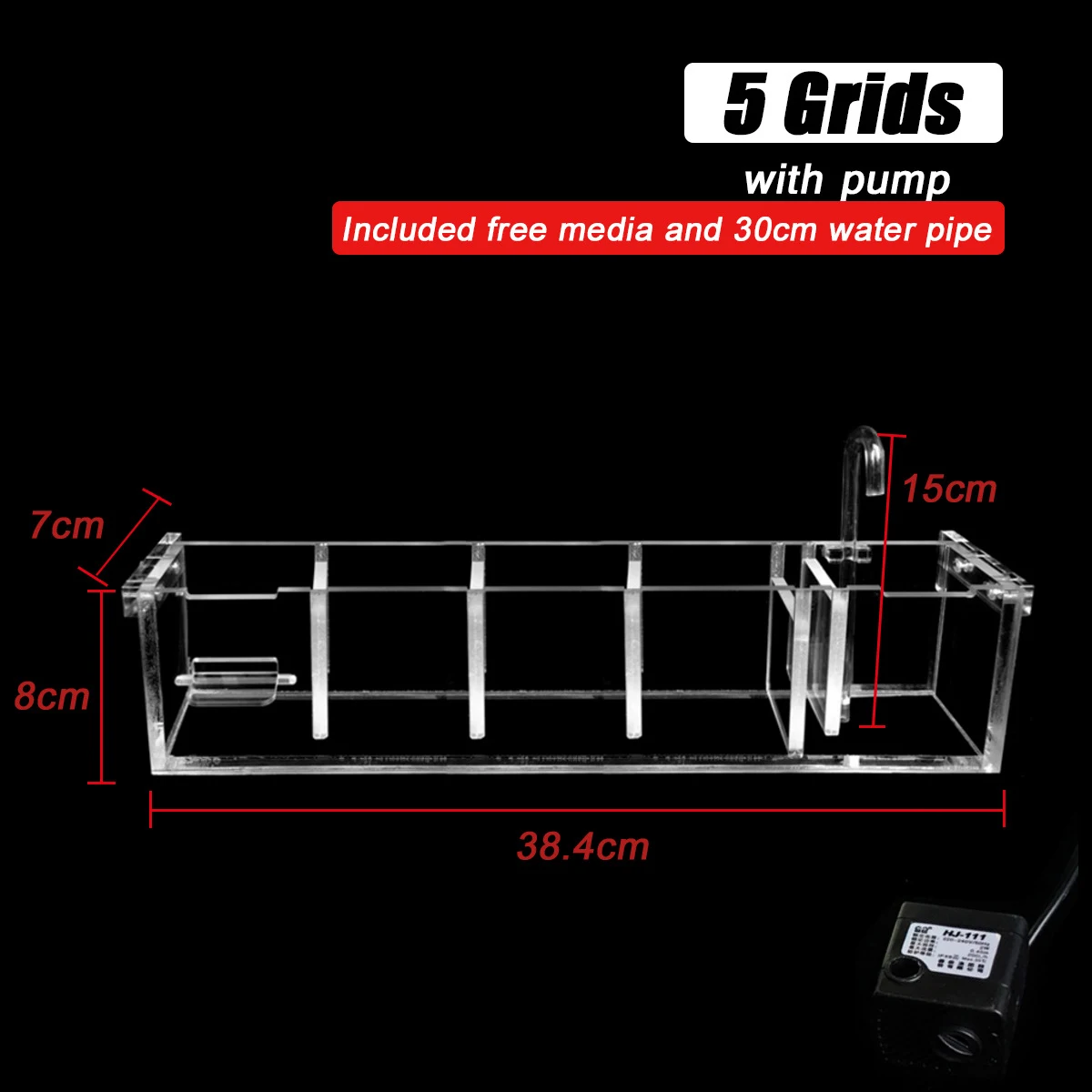

TP 3-6 Grids Acrylic External Hang On Filter Box Aquarium Fish Tank W/ Water Pump SO