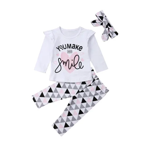 New Autumn Kids Clothes Casual Infant Newborn Baby Girls Clothes Long Sleeve Ruffle T Shirt Tops Pants Leggings Outfit Set - Цвет: Белый