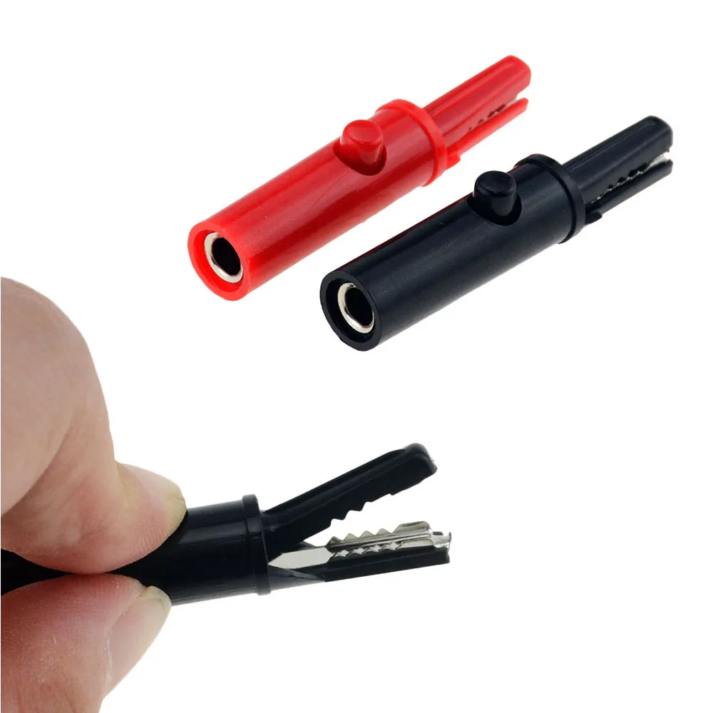 2Pcs Red Black Push Button Type Full Protective Alligator Clip For  Multimeter 