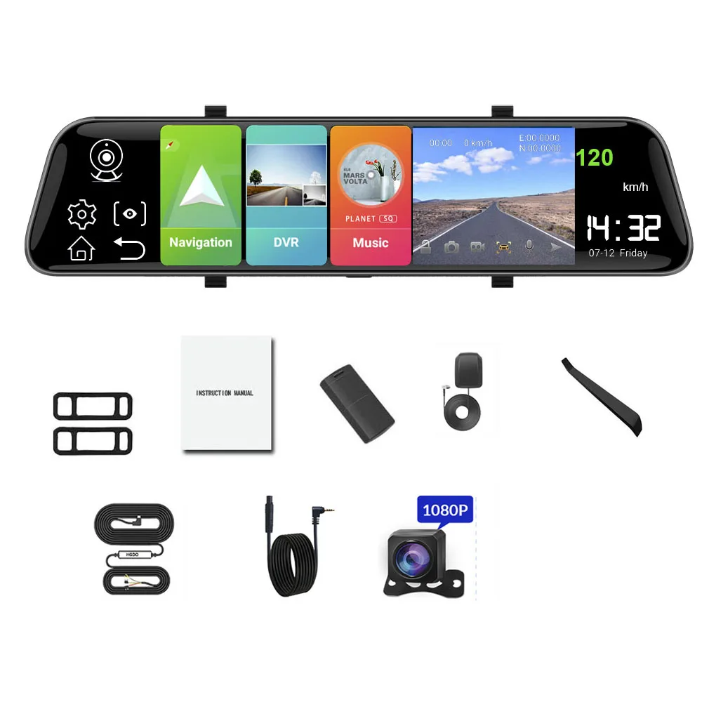 HGDO 12 ''4G ADAS Автомобильный видеорегистратор камера Android 8,1 поток медиа зеркало заднего вида FHD 1080P WiFi gps видеорегистратор регистратор видео рекордер - Название цвета: No TF Card