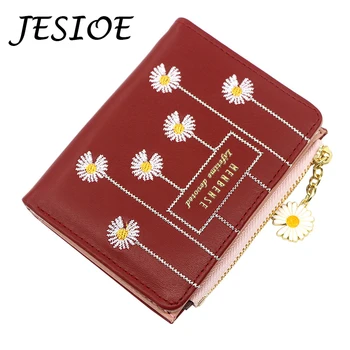 

Women Small Wallets Lether Daisy Pendant Purse Ladies Simple Card Bags for Female Cute Clutch Women Money Phone MIni Wallets