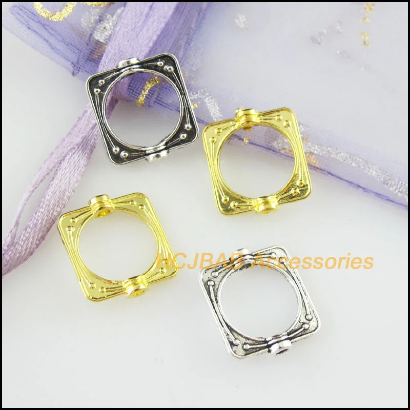 40 New Square Circle Spacer Beads Tibetan Silver Tone & Gold Color Flower Connectors 14x15.5mm