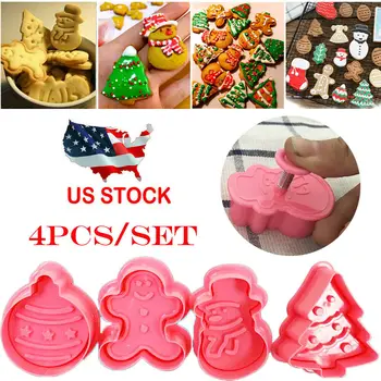 

4 pcs/set Christmas Cookie Biscuit Plunger Cutter Mould Fondant Cake Mold Baking Snowman/ Xmas Tree Baking Mould Fondant Mold