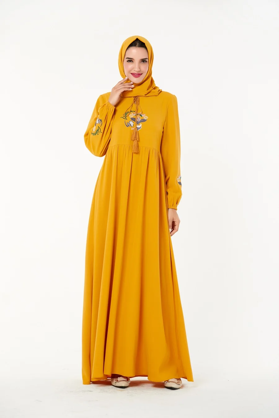 Yellow Dress Siskakia женское длинное платье с кисточками и завязками, высокая талия, повседневные мусульманские платья, осень, желтая шикарная одежда с вышивкой - Цвет: Yellow Dress