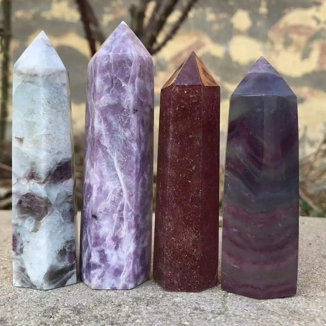 

4 Color Natural Stones Crystal Point Wand fluorite, plum tourmaline Quartz Healing Stone Energy Ore Mineral Crafts Home Decora
