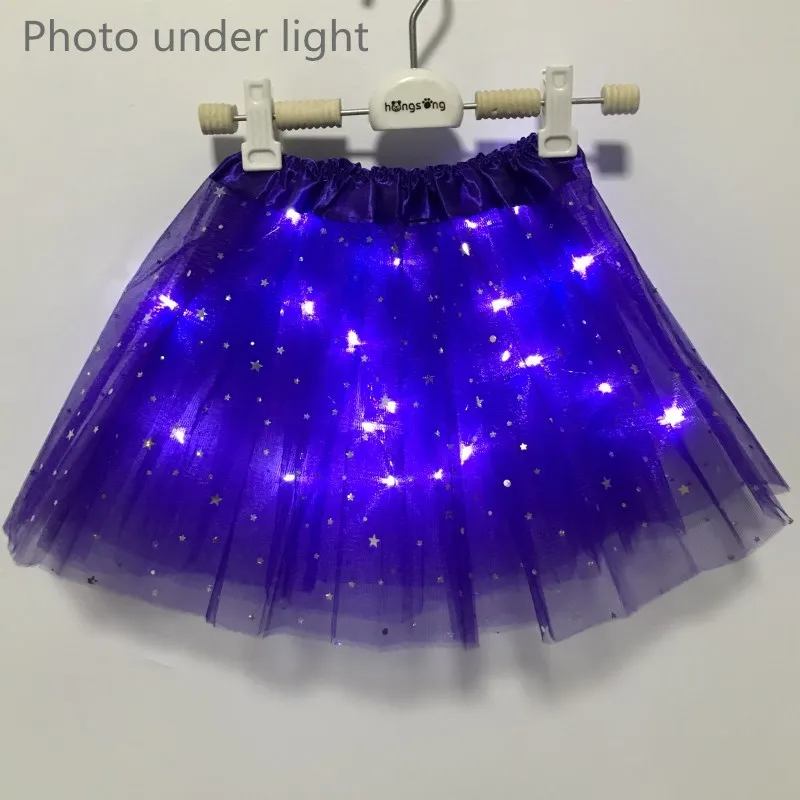 dark purple Новинка года; светильник светодиодный; детская одежда для девочек юбка-пачка со звездами Праздничная юбка-пачка принцессы; фатиновая юбка-американка детская одежда для балета и Хэллоуина; цвет розовый, красный - Цвет: dark purple