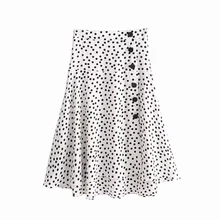 Moda mujer летняя шифоновая юбка с принтом в горошек, длина до середины талии, женские длинные юбки на пуговицах, Женская твидовая юбка в готическом стиле